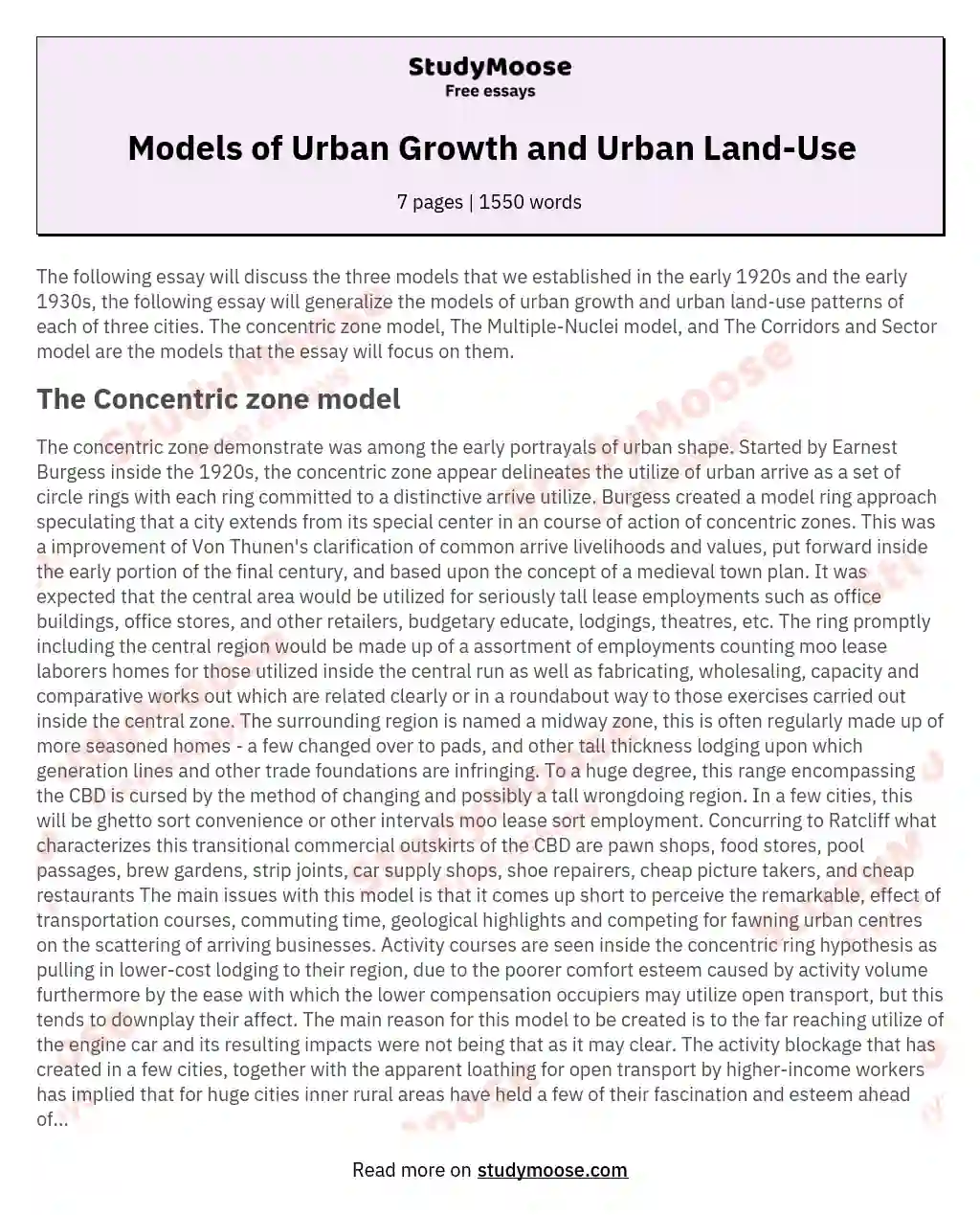 Models of Urban Growth and Urban Land-Use