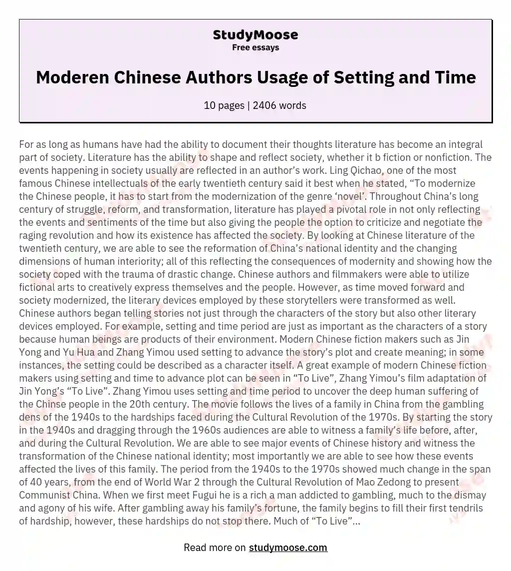 Moderen Chinese Authors Usage of Setting and Time essay