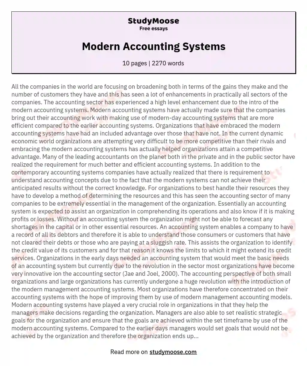 Modern Accounting Systems essay