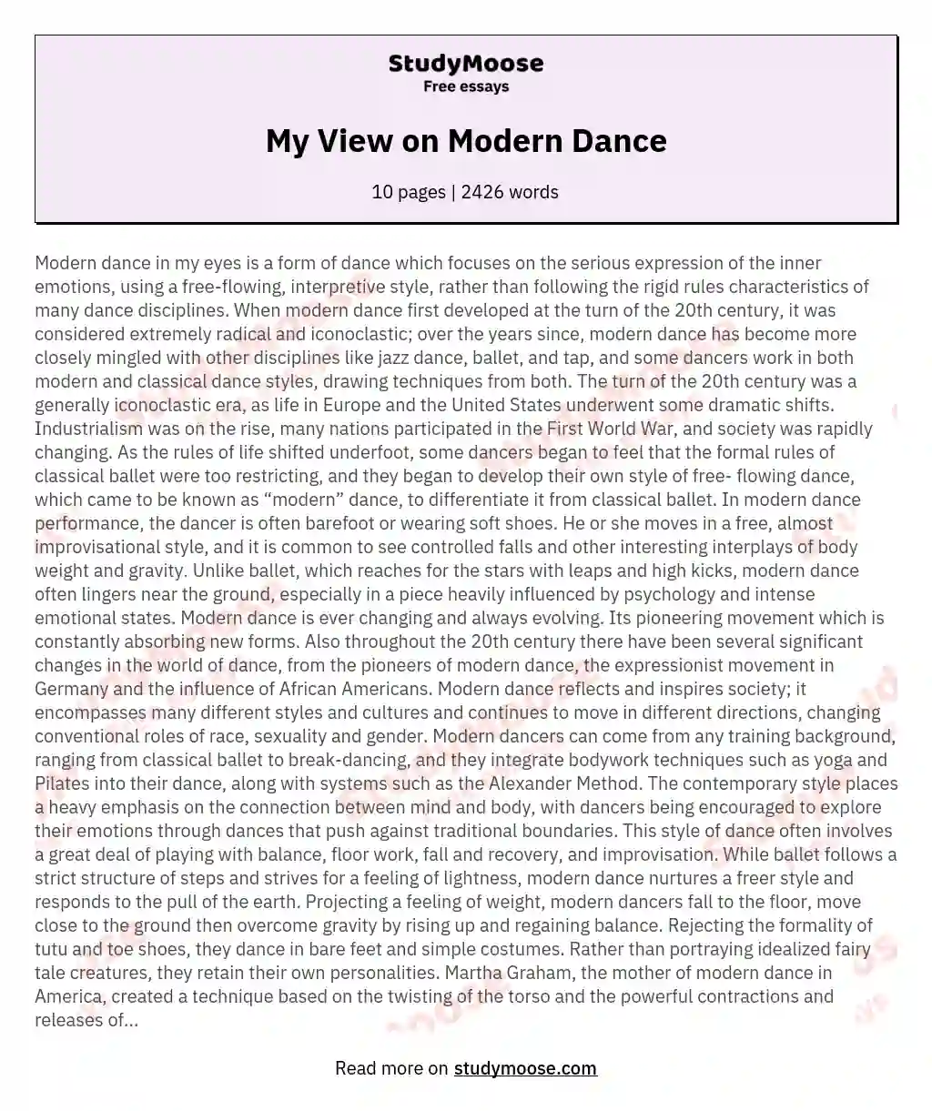 My View on Modern Dance essay
