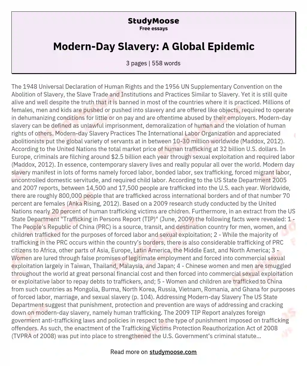 Modern-Day Slavery: A Global Epidemic essay