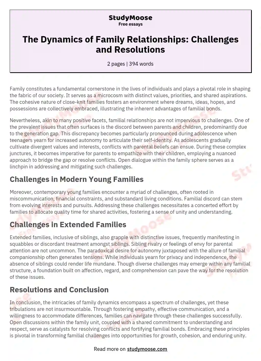 The Dynamics of Family Relationships: Challenges and Resolutions essay