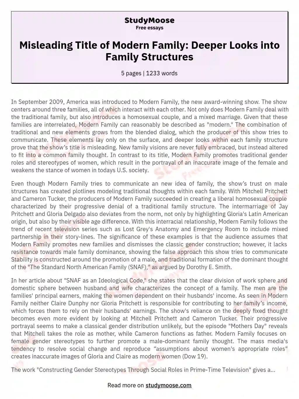 Misleading Title of Modern Family: Deeper Looks into Family Structures essay
