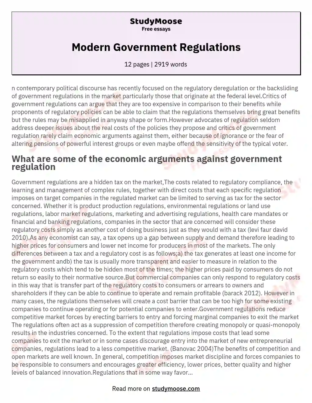 Modern Government Regulations essay
