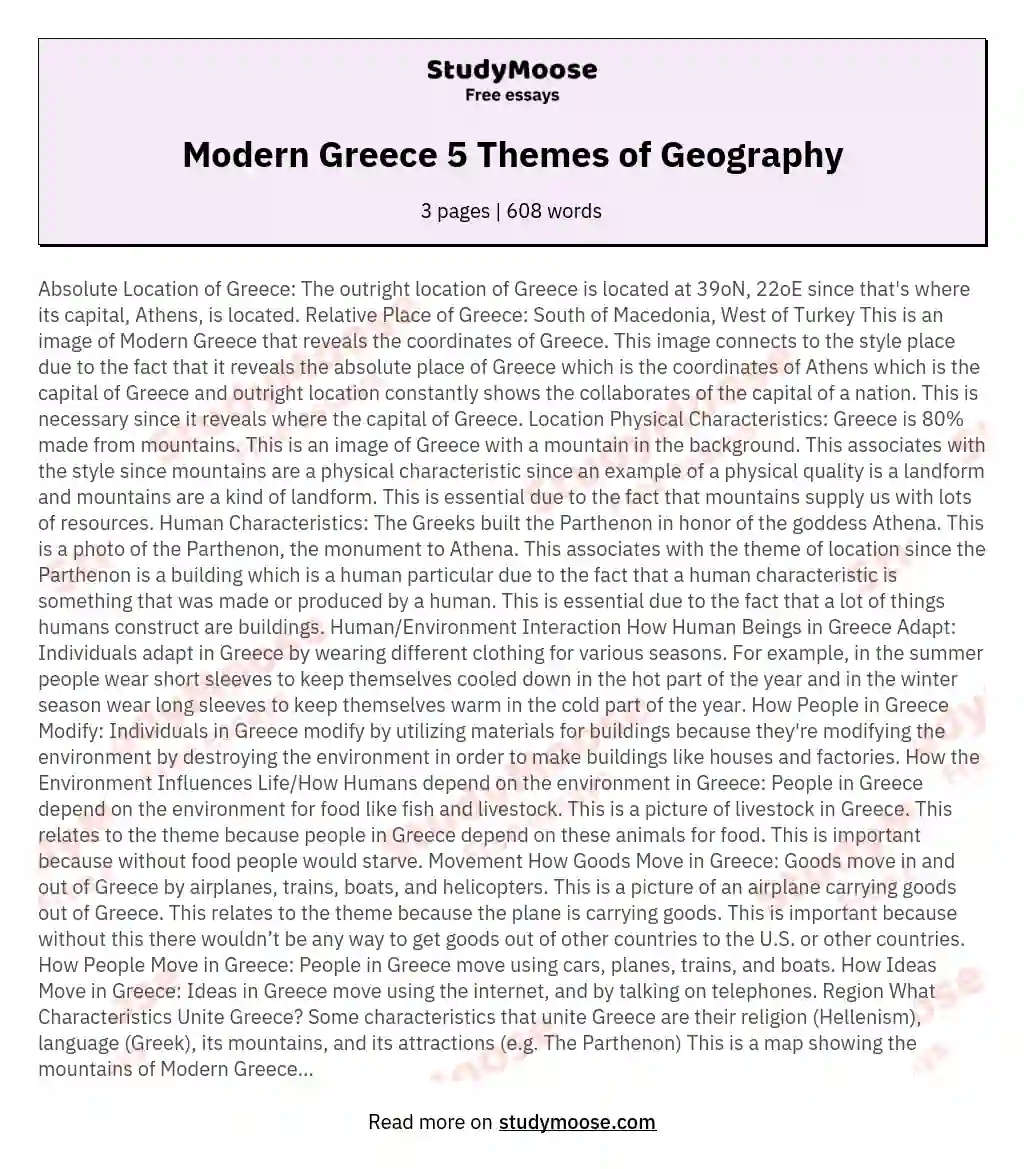 Modern Greece 5 Themes of Geography essay