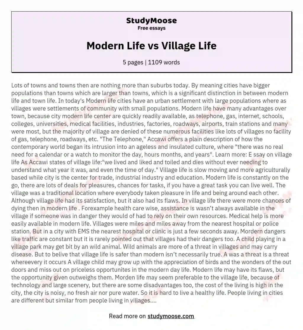 Modern Life vs Village Life essay