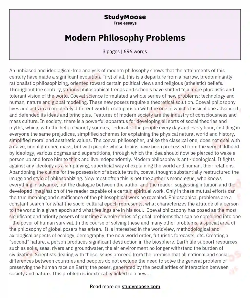 Modern Philosophy Problems essay
