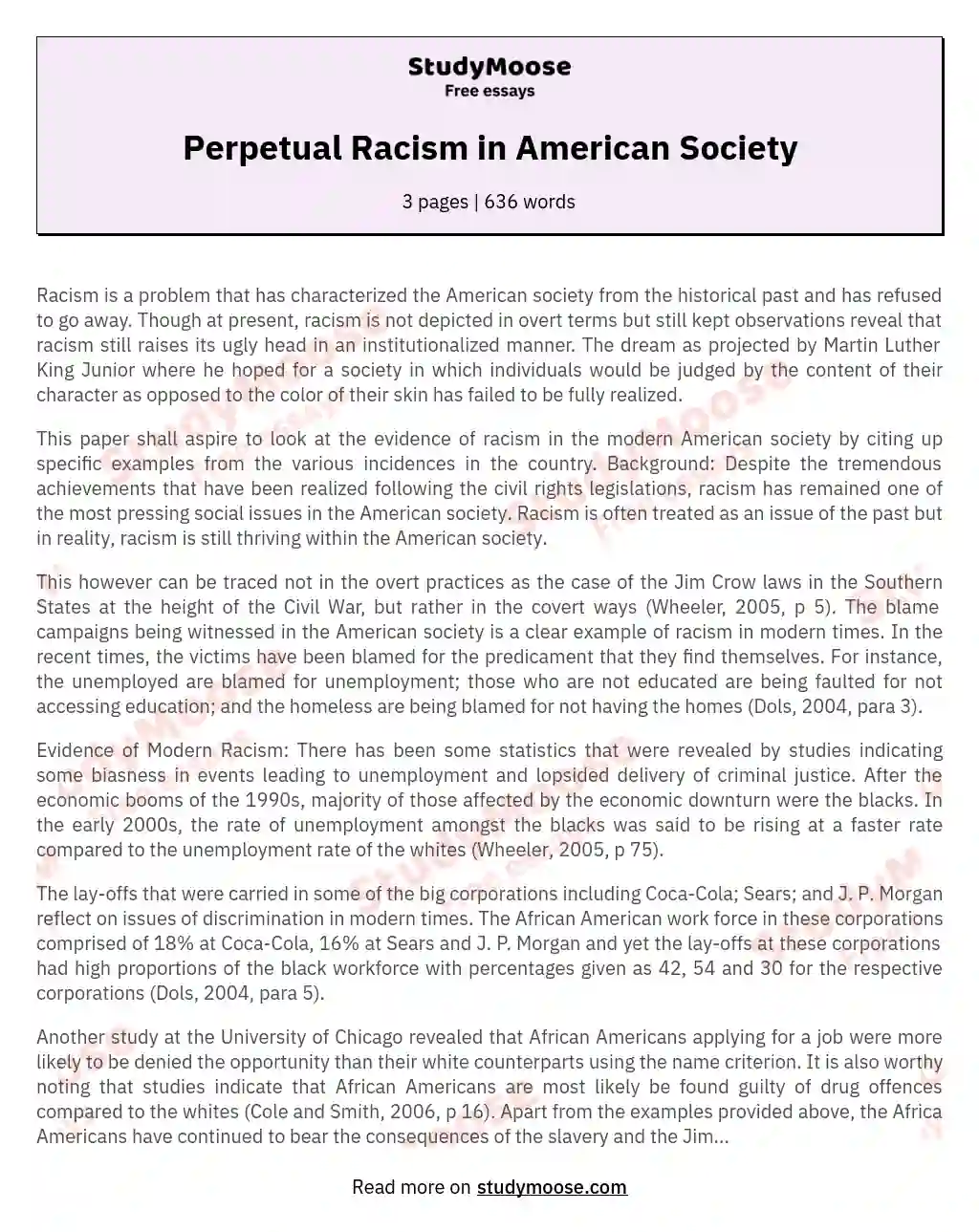 Perpetual Racism in American Society essay