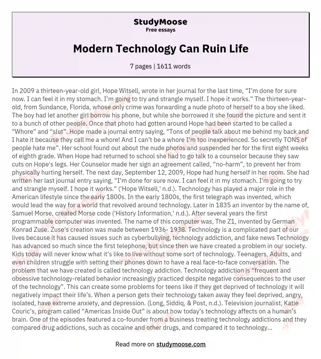 Modern Technology Can Ruin Life essay