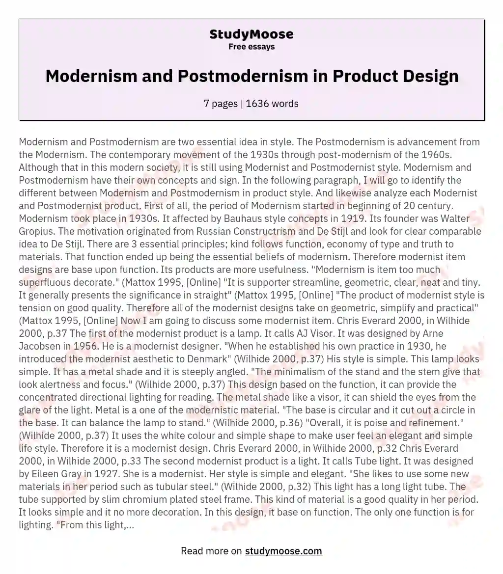 Modernism and Postmodernism in Product Design essay