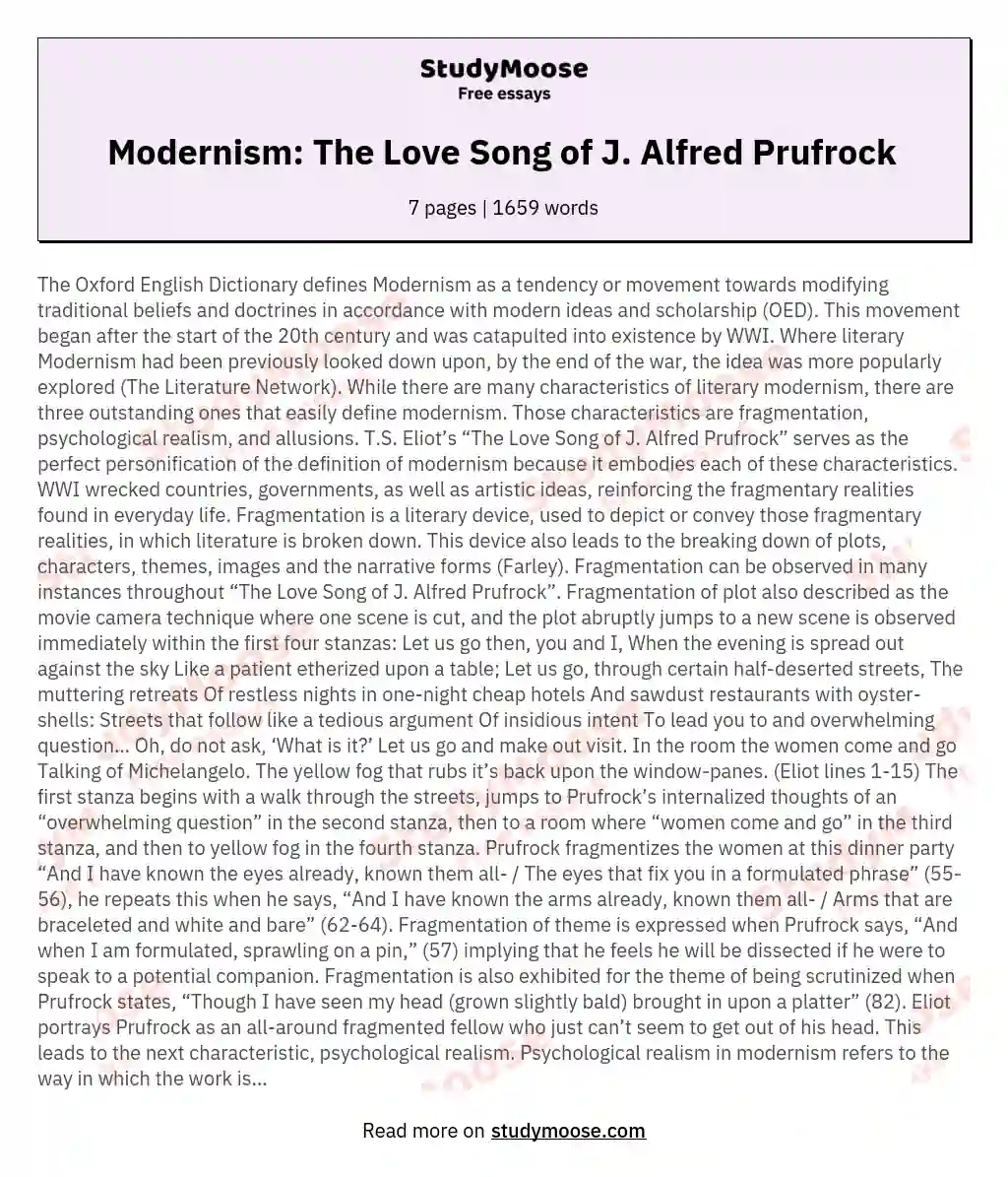 Modernism: The Love Song of J. Alfred Prufrock 