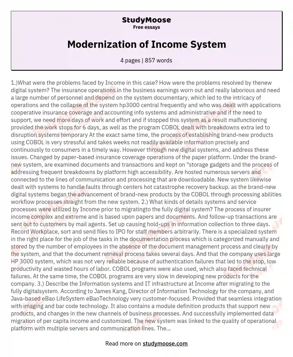 Modernization of Income System essay
