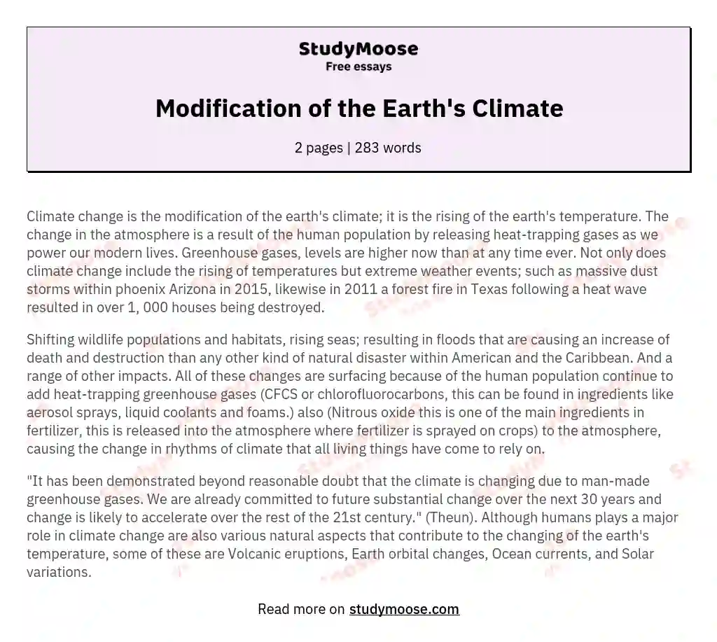 Modification of the Earth's Climate essay