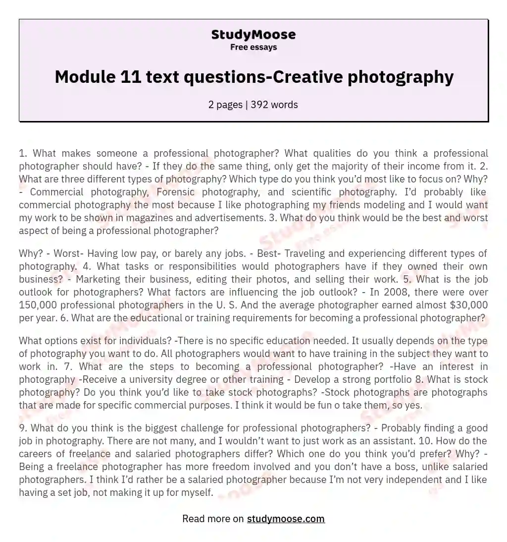 Module 11 text questions-Creative photography