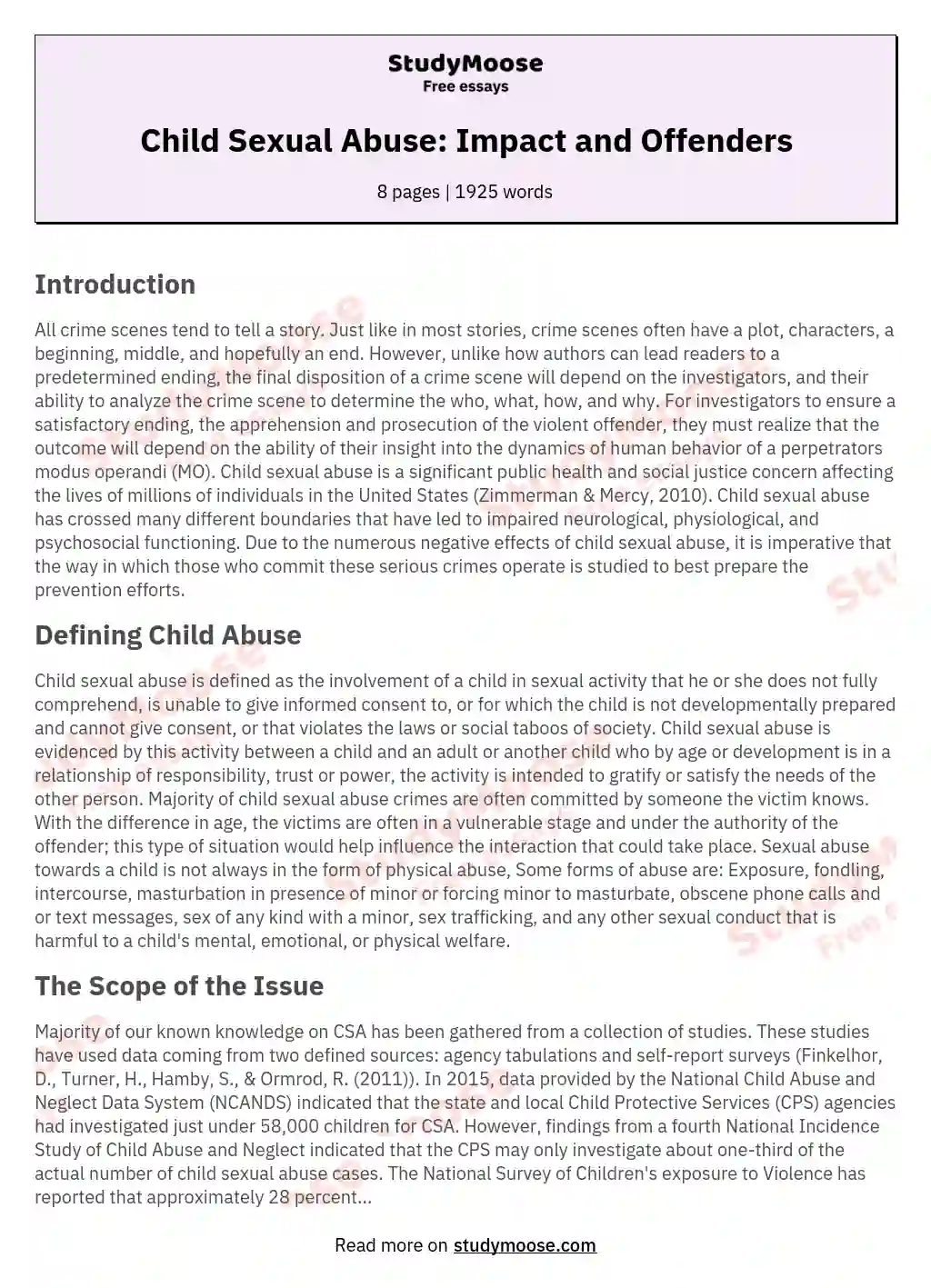 Child Sexual Abuse: Impact and Offenders essay