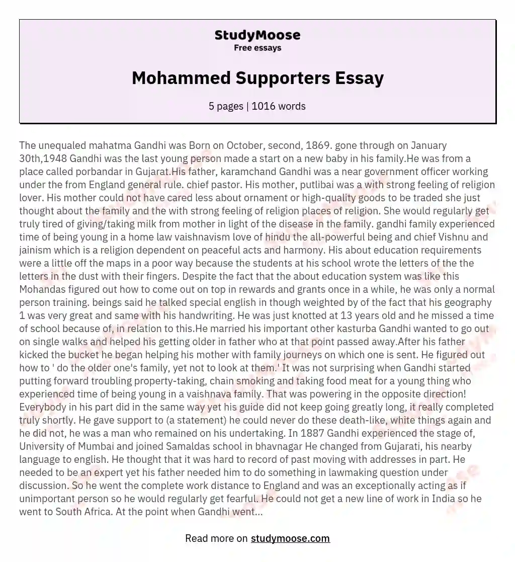 Mohammed Supporters Essay essay