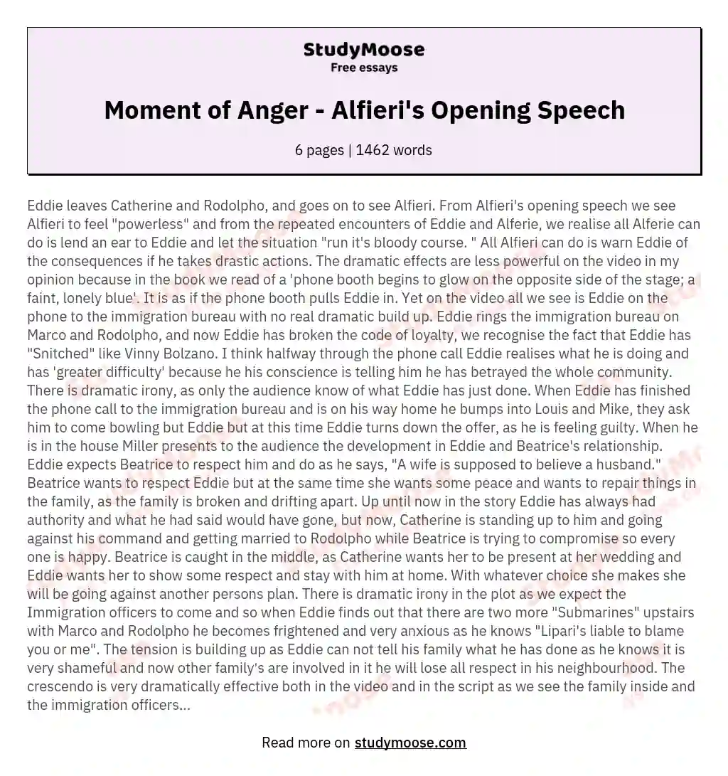 Moment of Anger - Alfieri's Opening Speech essay