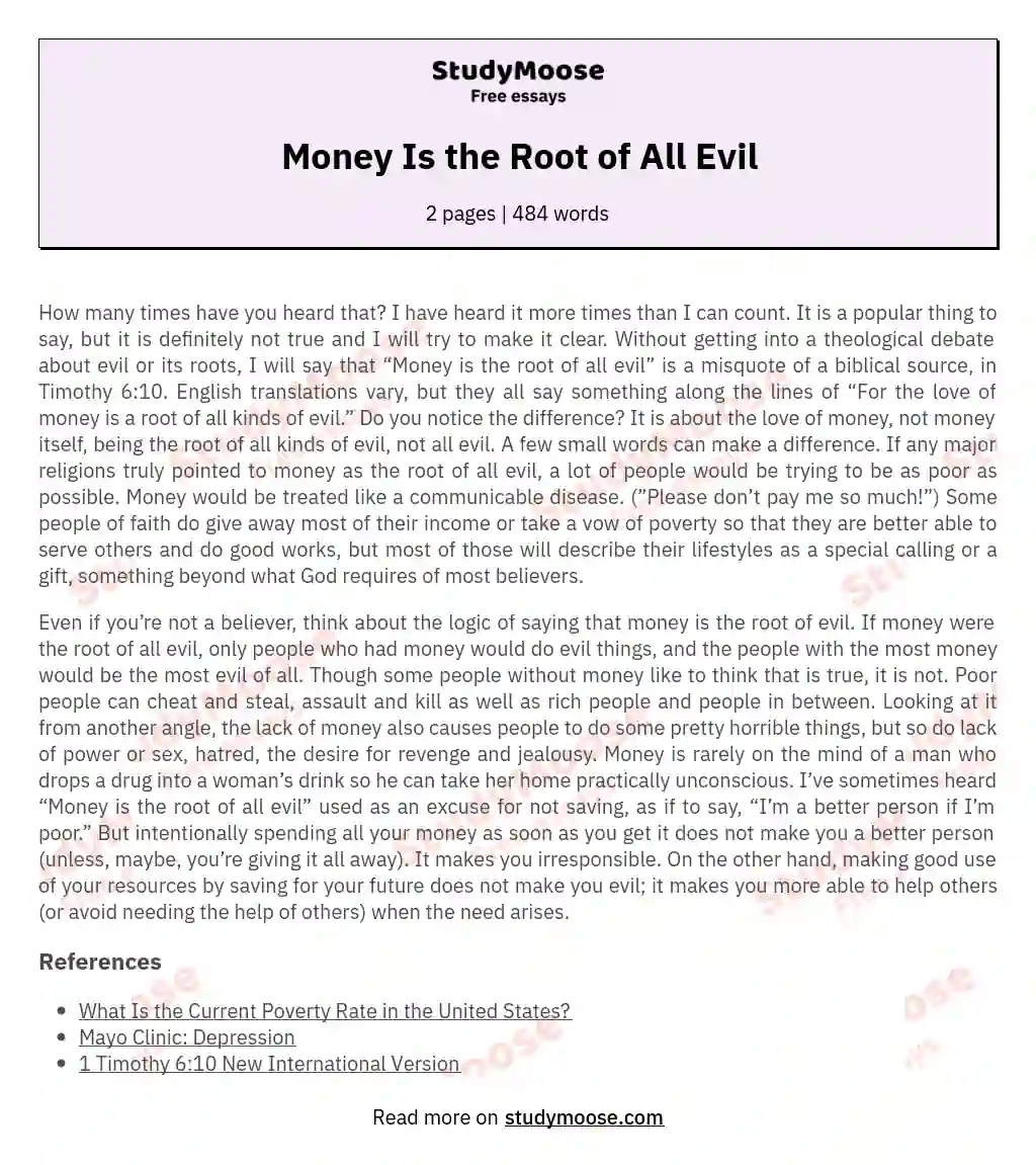 Money Is the Root of All Evil essay