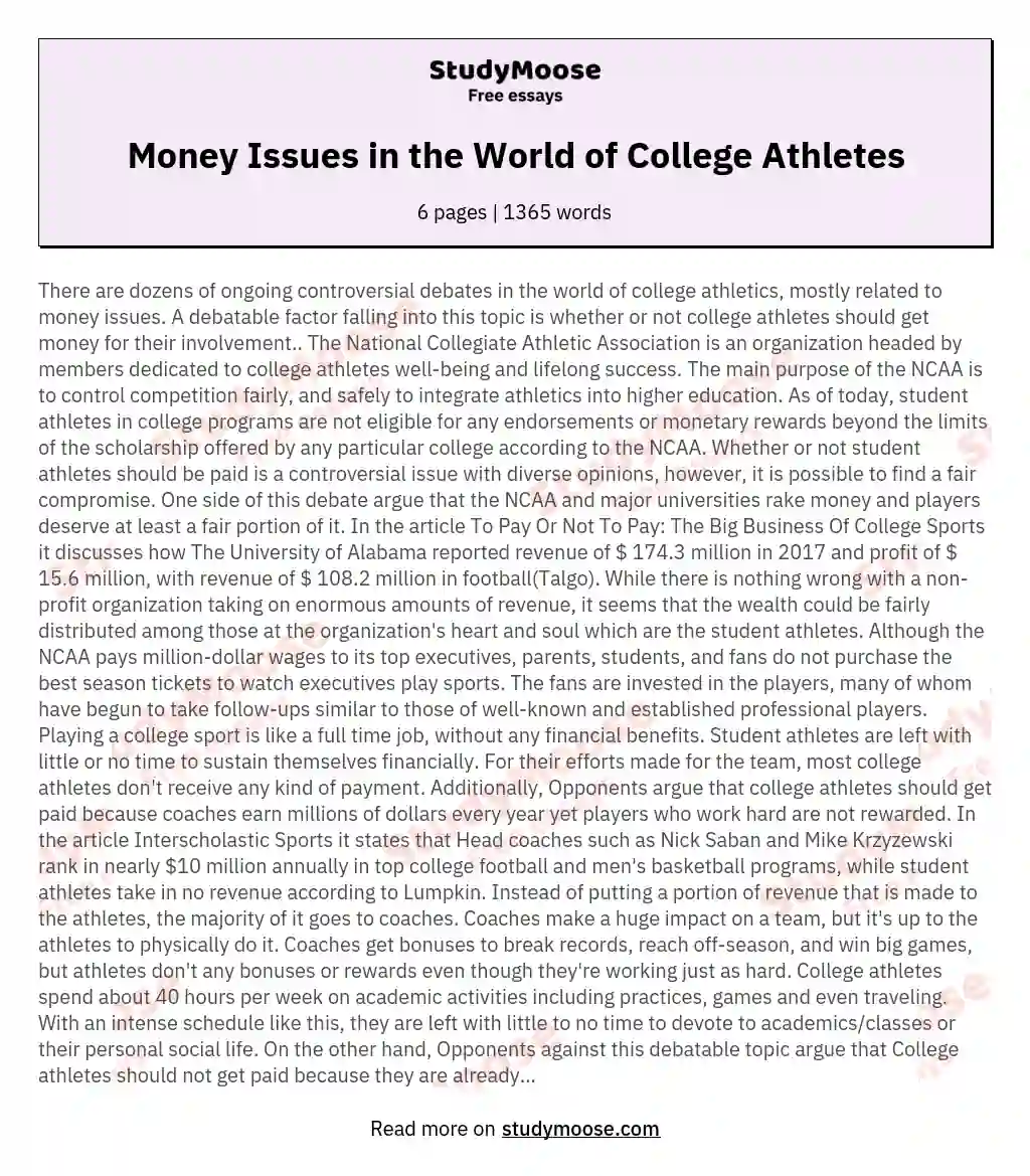 Money Issues in the World of College Athletes essay