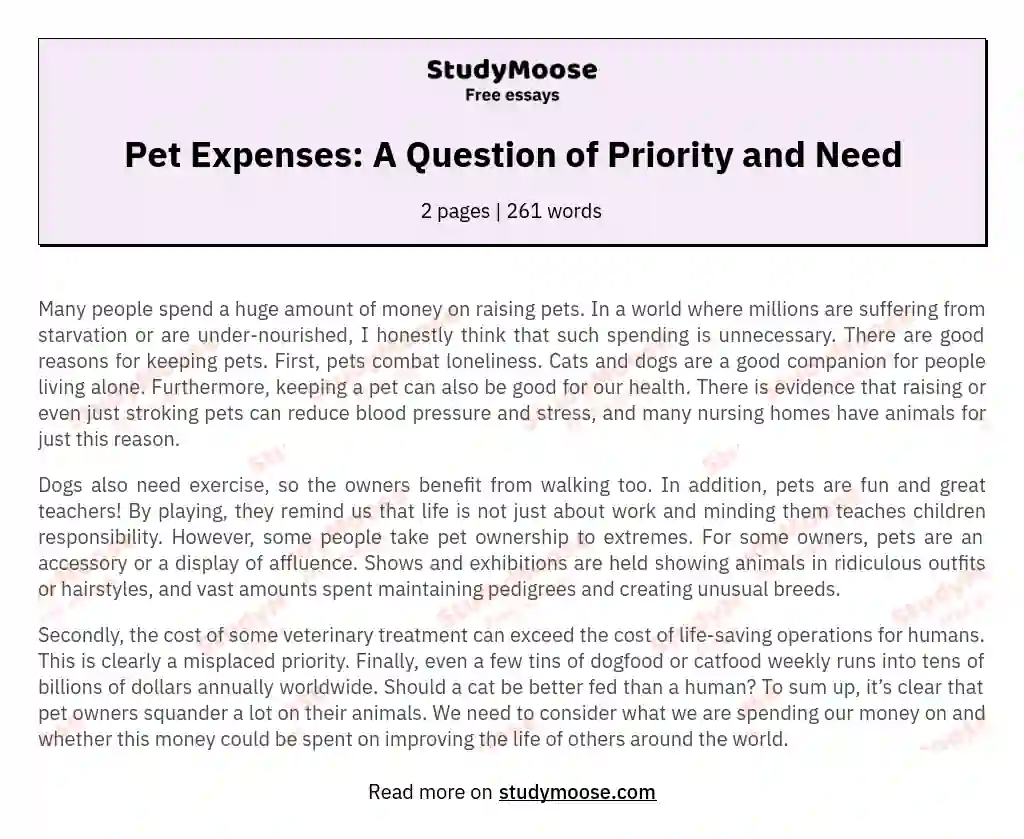 Pet Expenses: A Question of Priority and Need essay