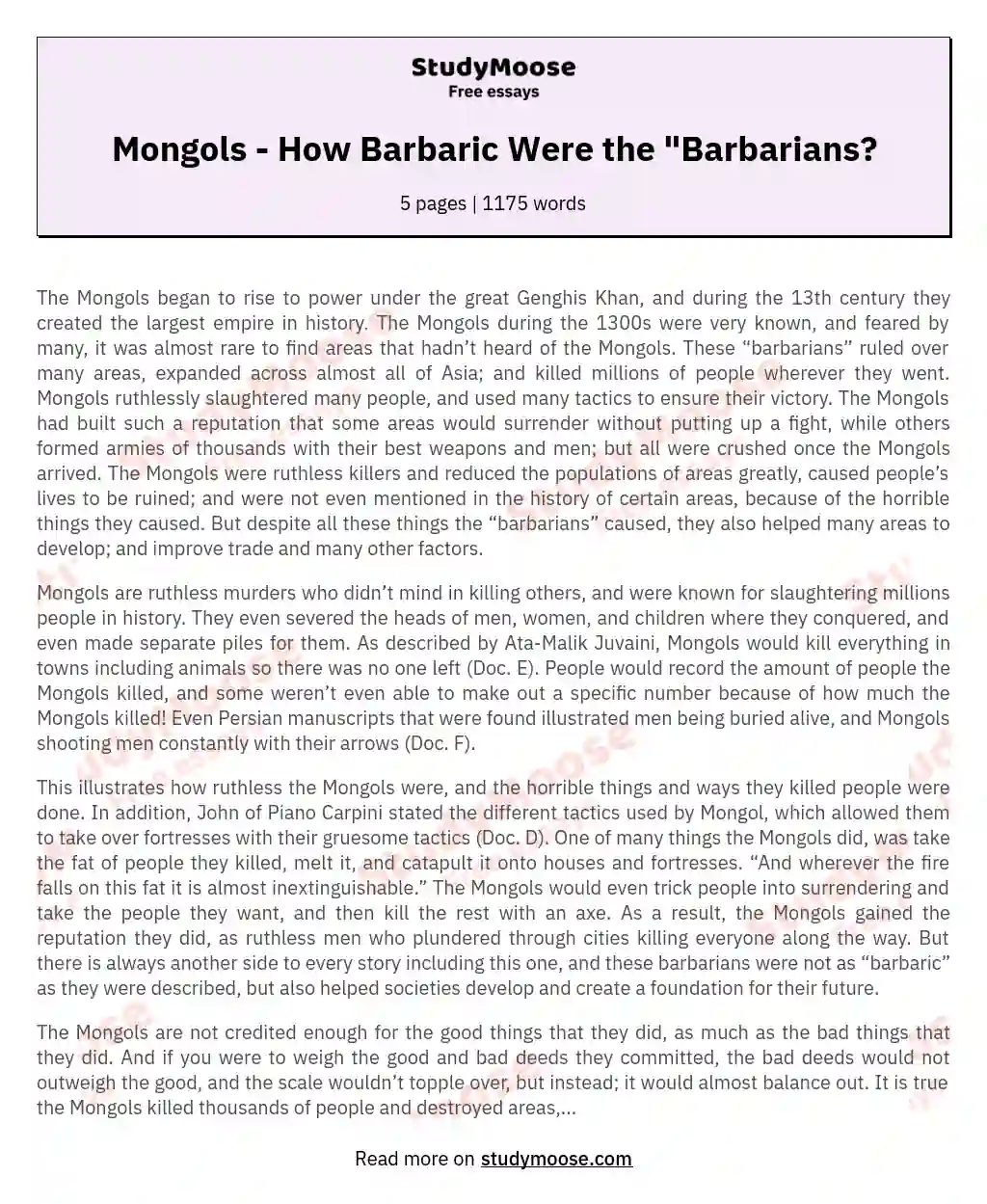 Mongols - How Barbaric Were the "Barbarians? essay