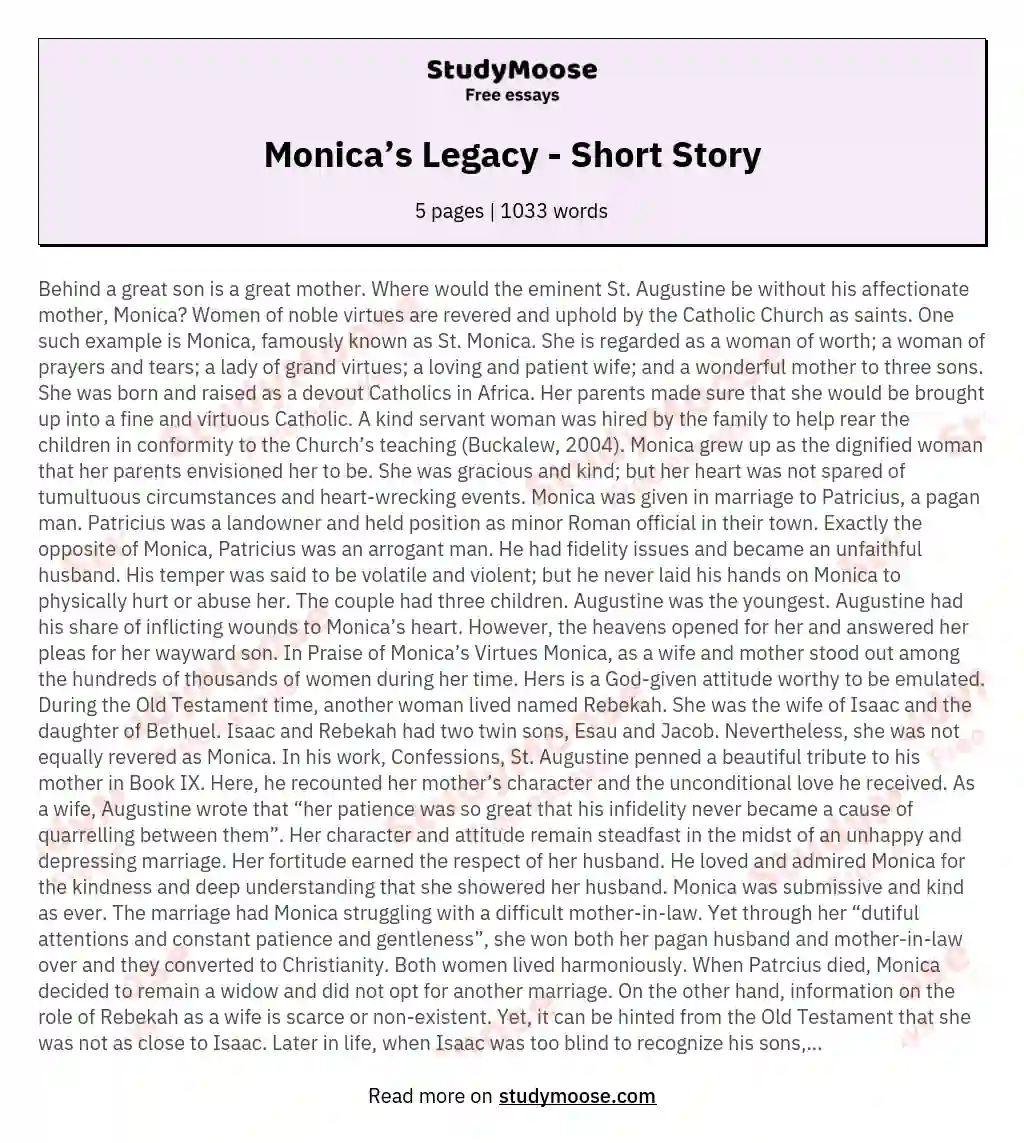 Monica’s Legacy - Short Story essay