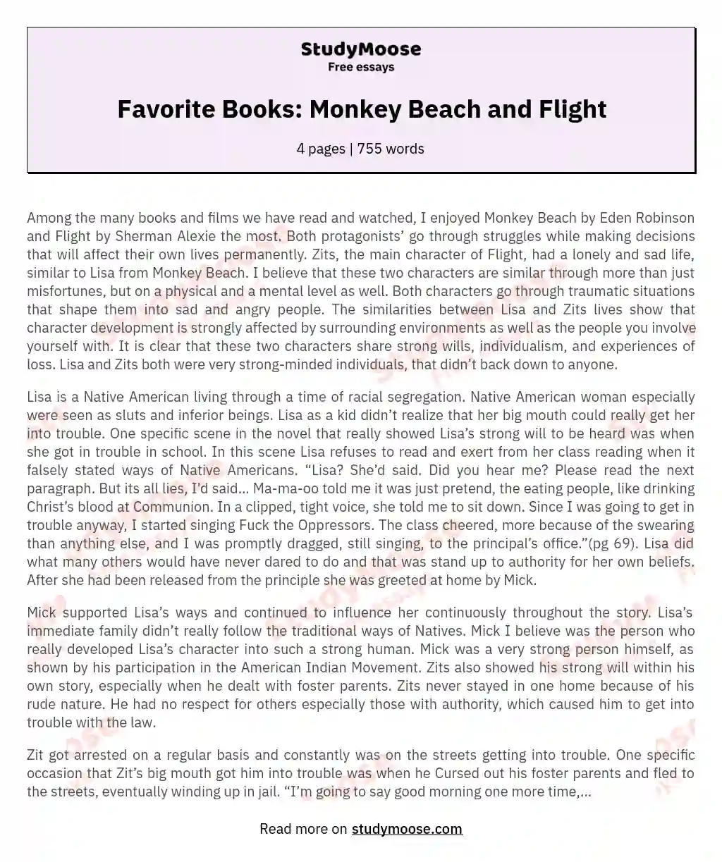 Favorite Books: Monkey Beach and Flight essay