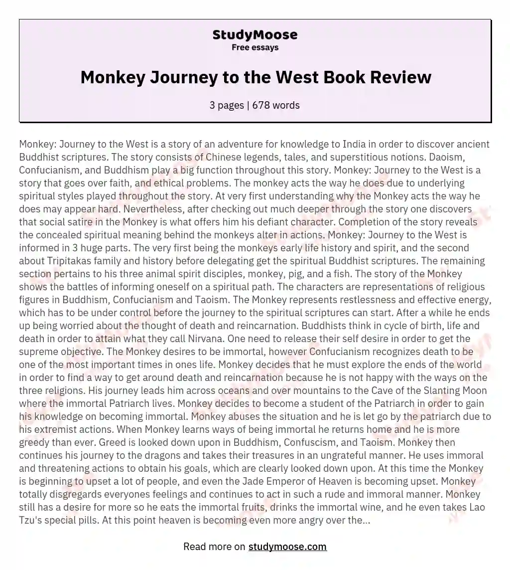 Monkey Journey to the West Book Review