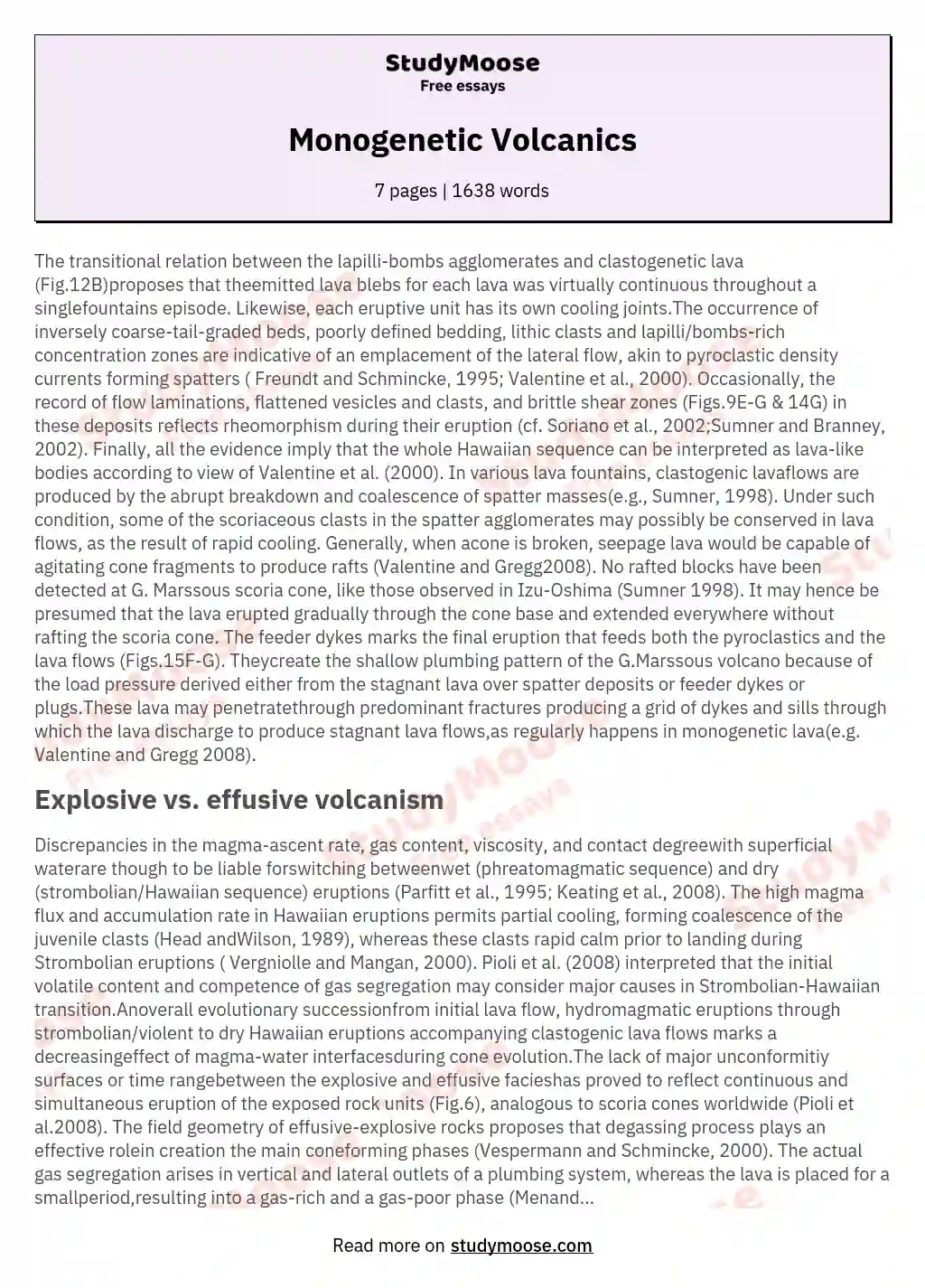 Monogenetic Volcanics essay