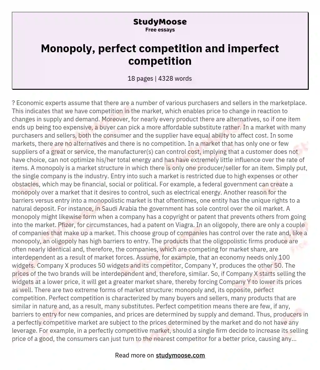 Monopoly, perfect competition and imperfect competition
