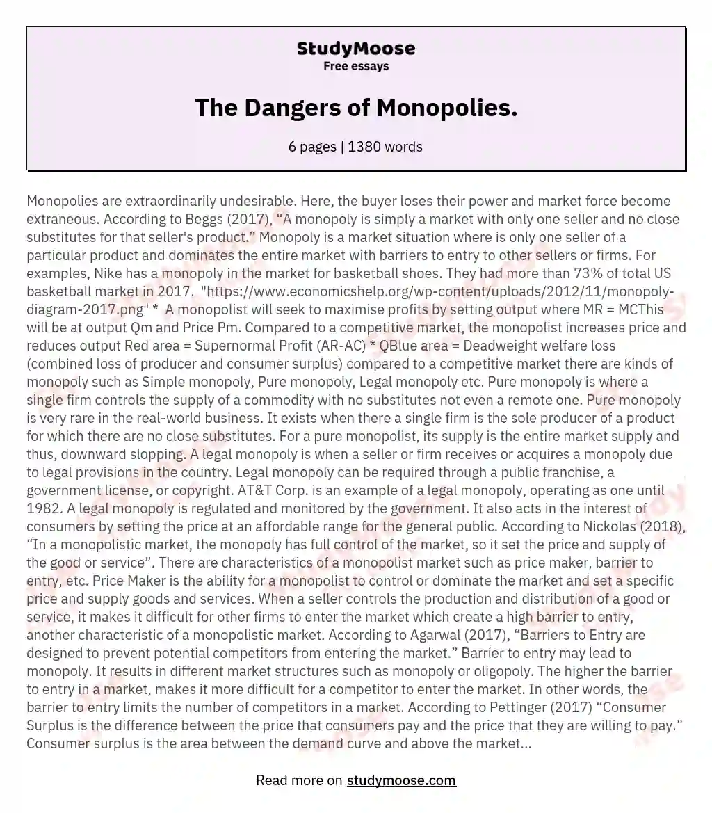 The Dangers of Monopolies. essay