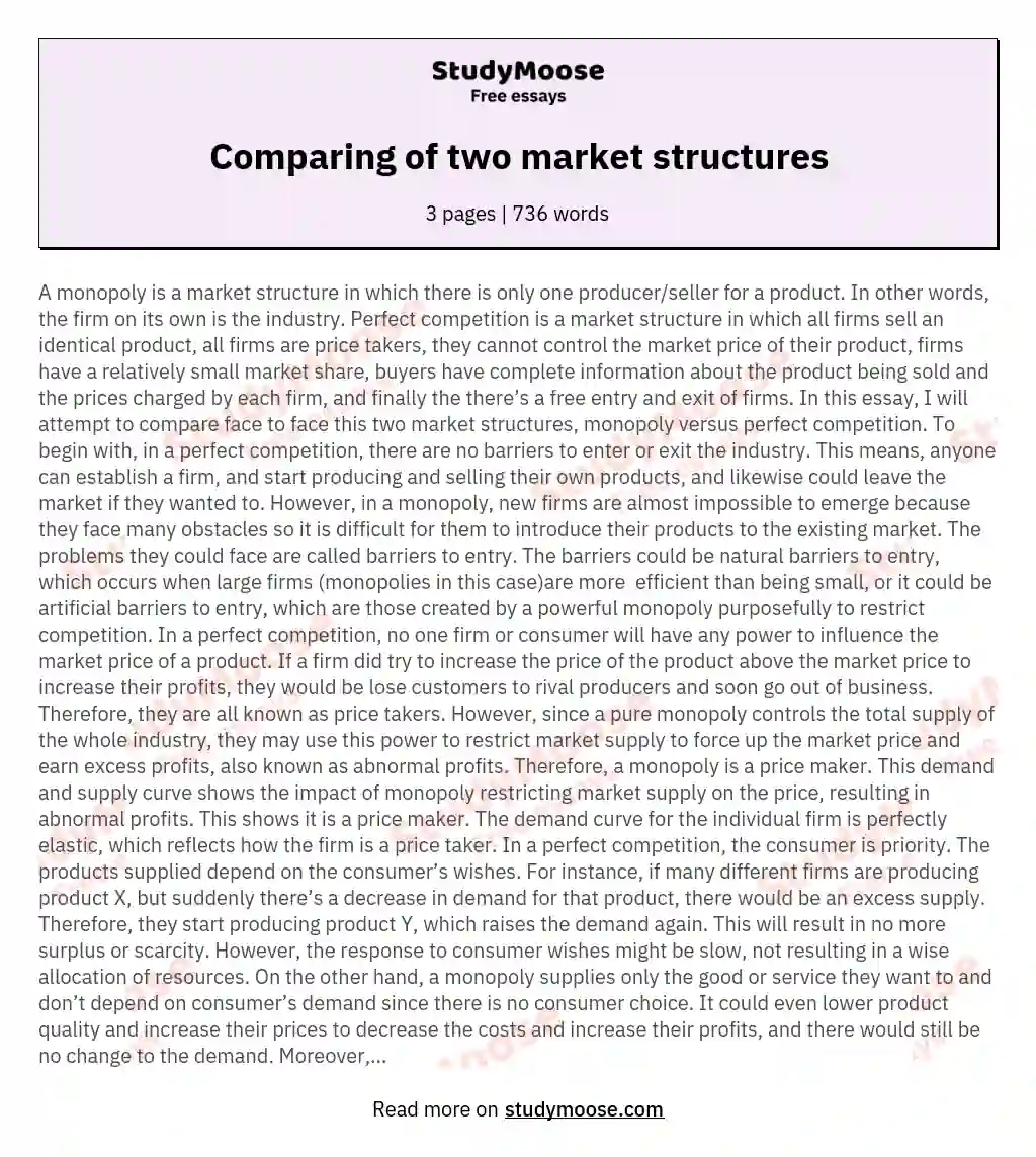 Comparing of two market structures essay