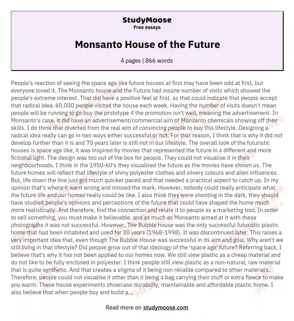 Monsanto House of the Future essay