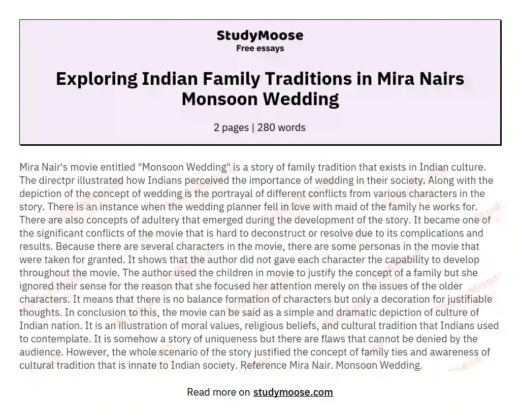 Exploring Indian Family Traditions in Mira Nairs Monsoon Wedding essay