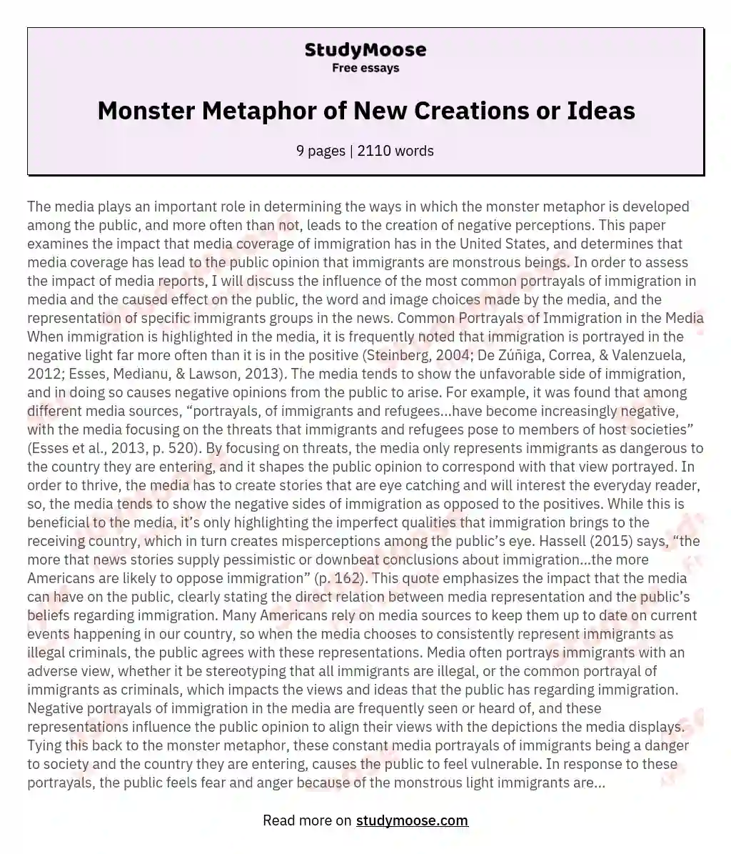 Monster Metaphor of New Creations or Ideas essay