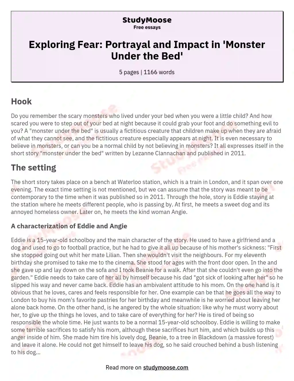 Exploring Fear: Portrayal and Impact in 'Monster Under the Bed' essay