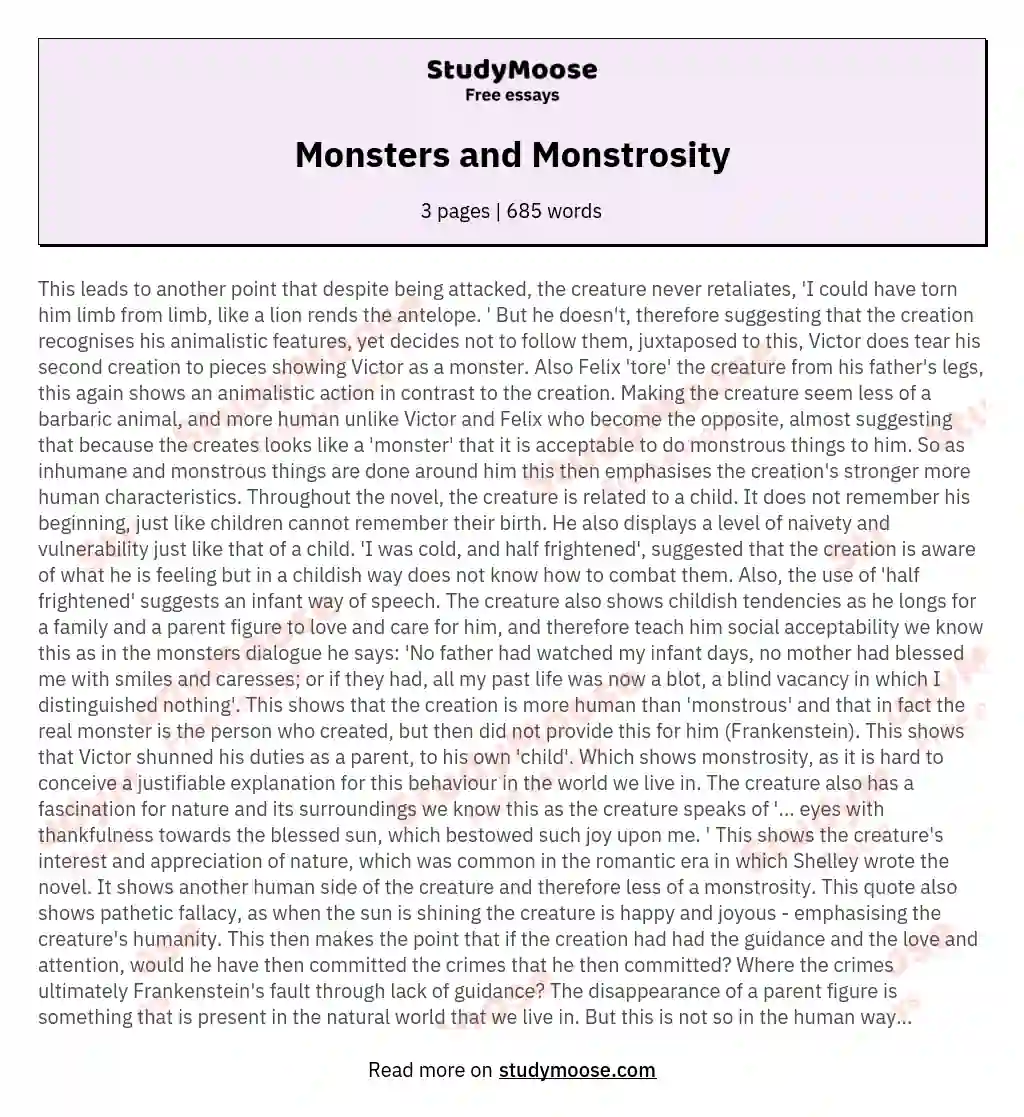 Monsters and Monstrosity essay