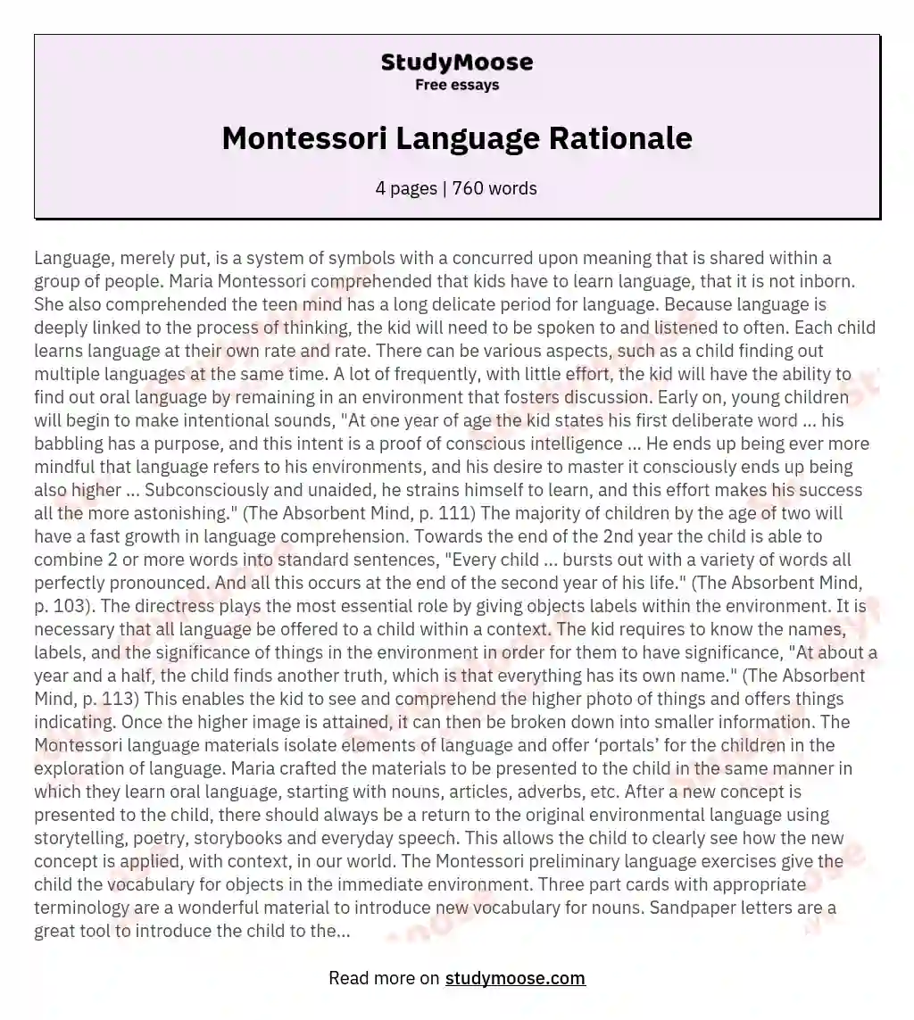 Montessori Language Rationale essay