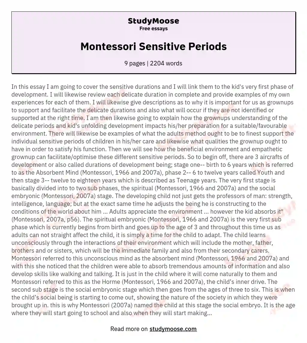 Montessori Sensitive Periods essay