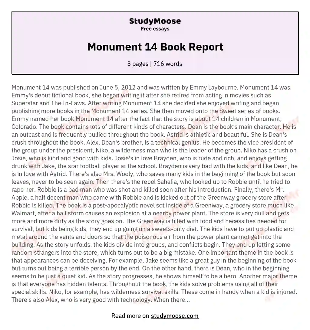 Monument 14 Book Report