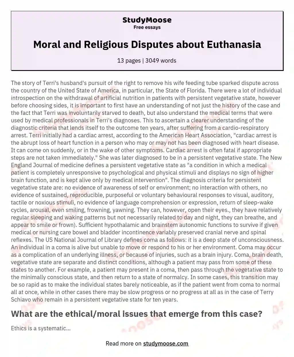 Moral and Religious Disputes about Euthanasia essay