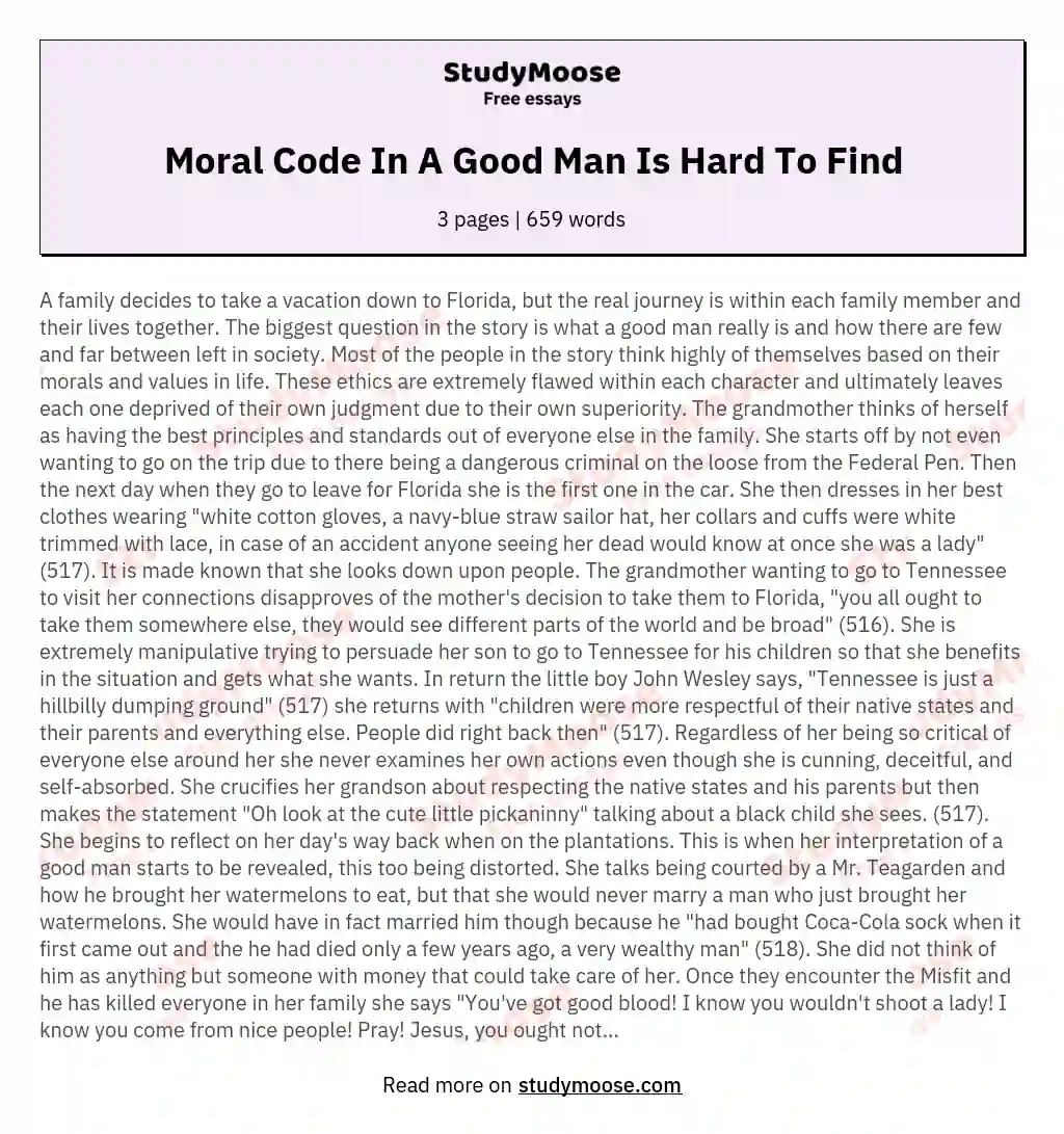 Moral Code In A Good Man Is Hard To Find essay