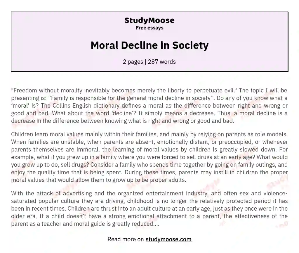 essay on moral degradation in society