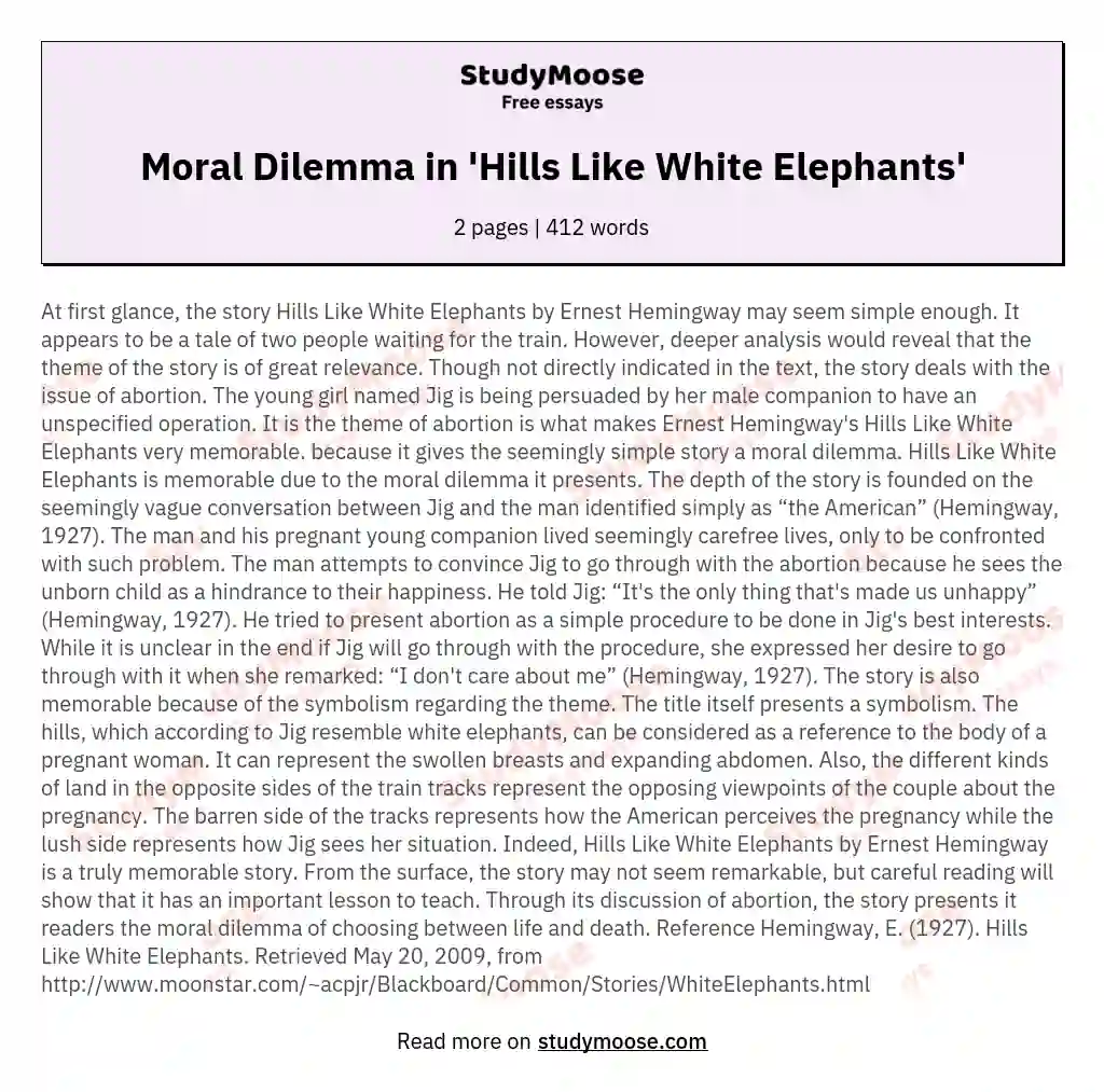 hills like white elephants argumentative essay