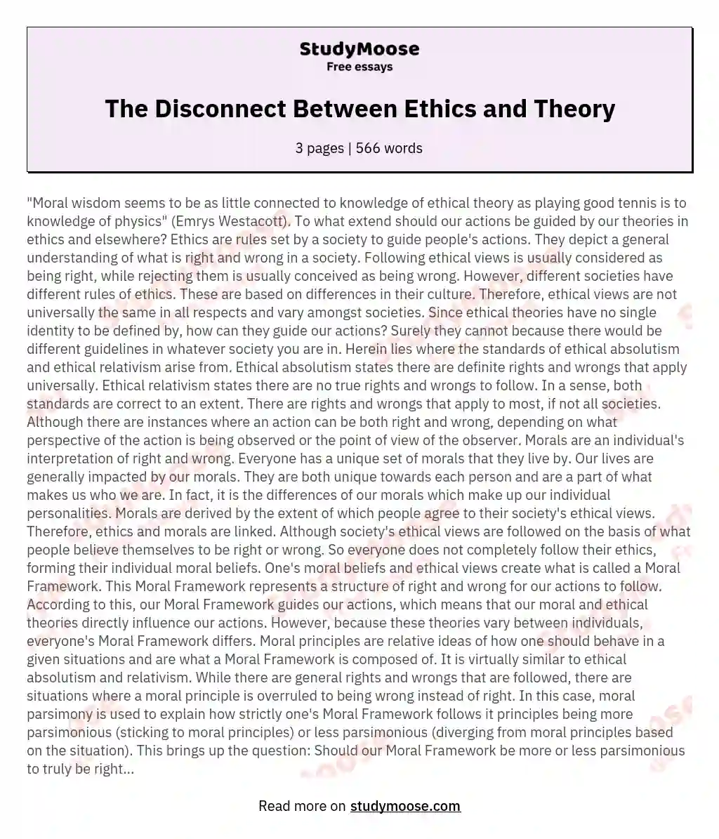 The Disconnect Between Ethics and Theory essay