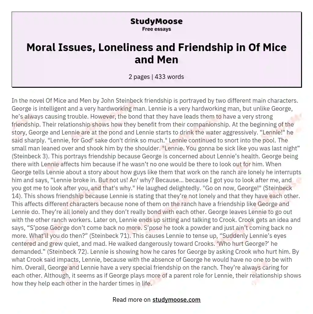 Moral Issues, Loneliness and Friendship in Of Mice and Men