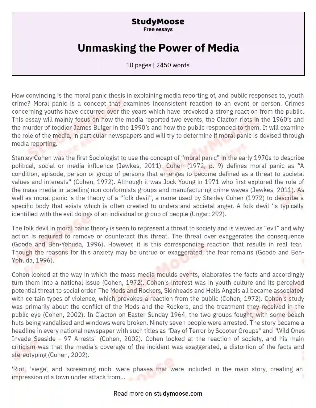 Unmasking the Power of Media essay