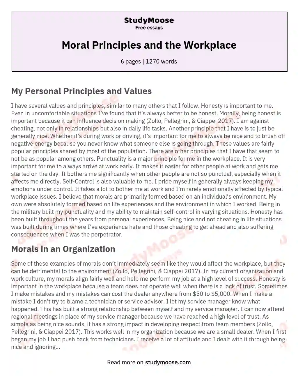 Moral Principles and the Workplace essay