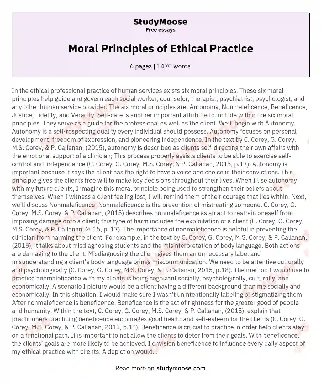 my personal moral principle in life essay