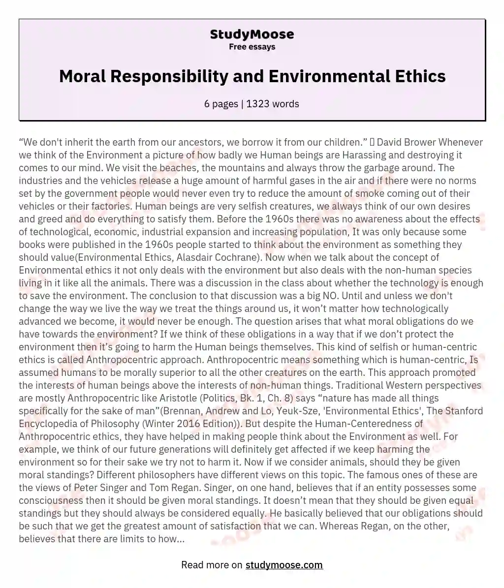 Moral Responsibility and Environmental Ethics